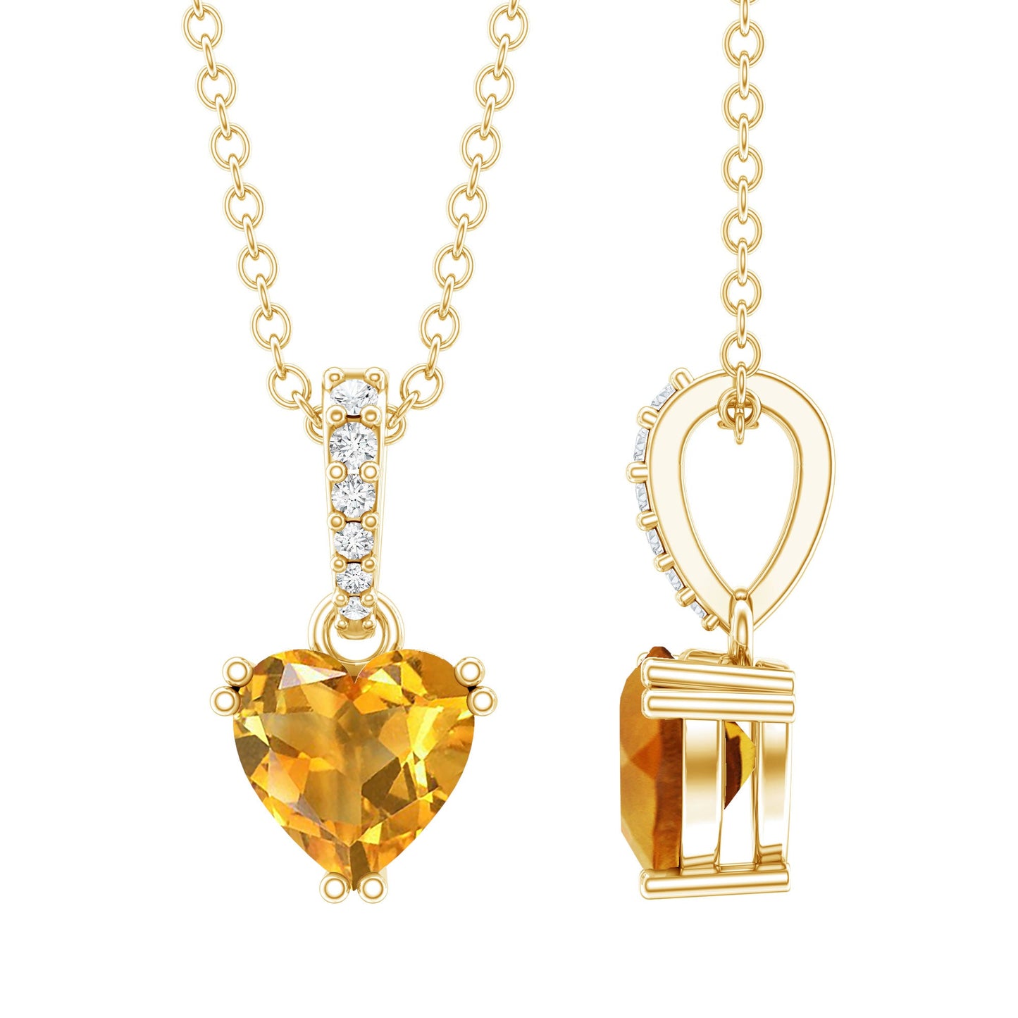 Natural 0.9 Carat Citrine Diamond Heart Locket with Silver Chain