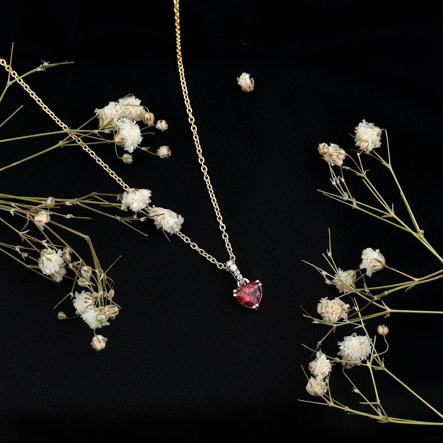 Rhodolite Garnet Heart Necklace with Diamond Accent Bail