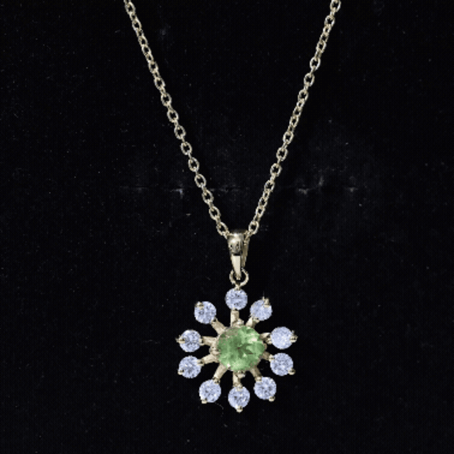 Green Peridot and Diamond Flower Pendant Necklace
