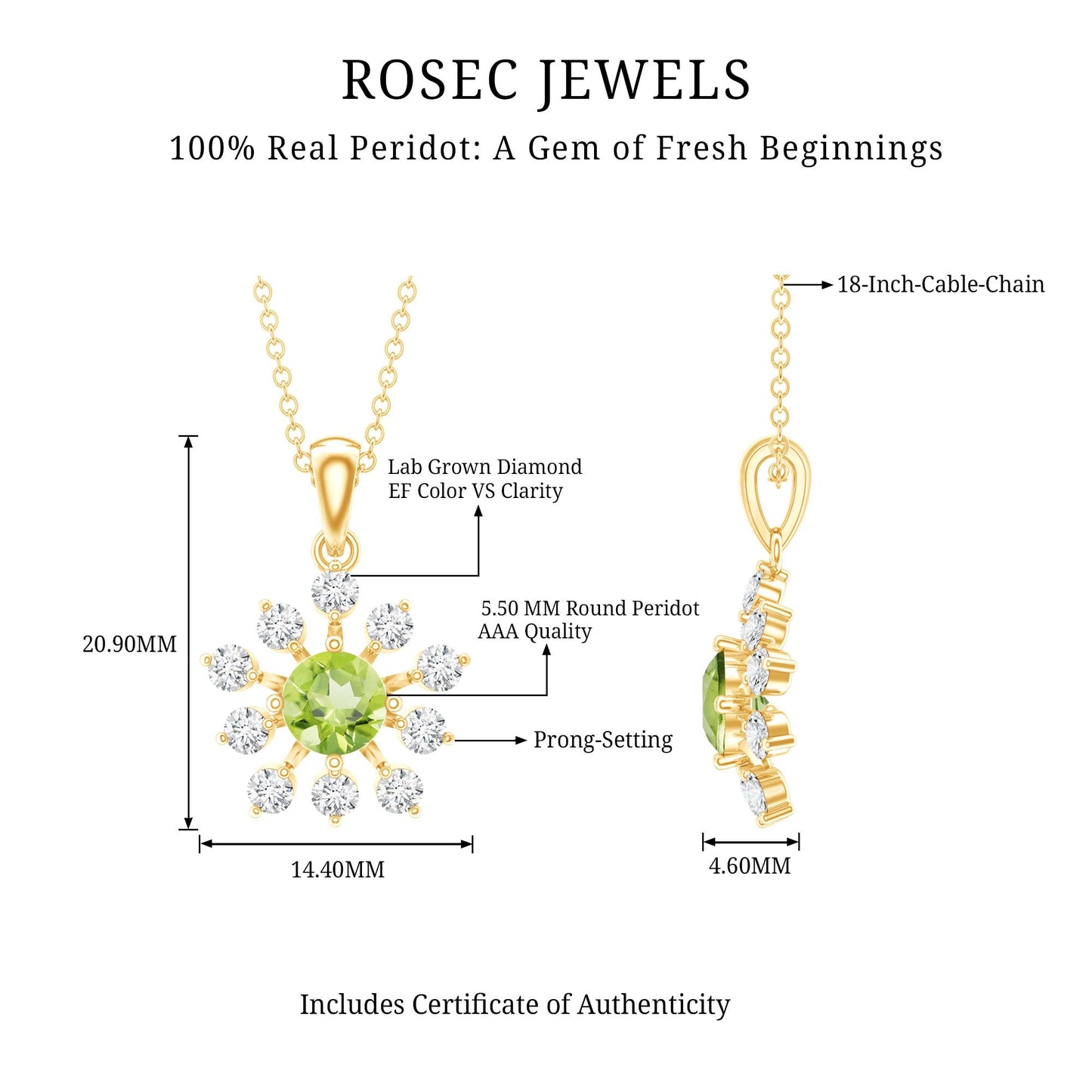 Green Peridot and Diamond Flower Pendant Necklace