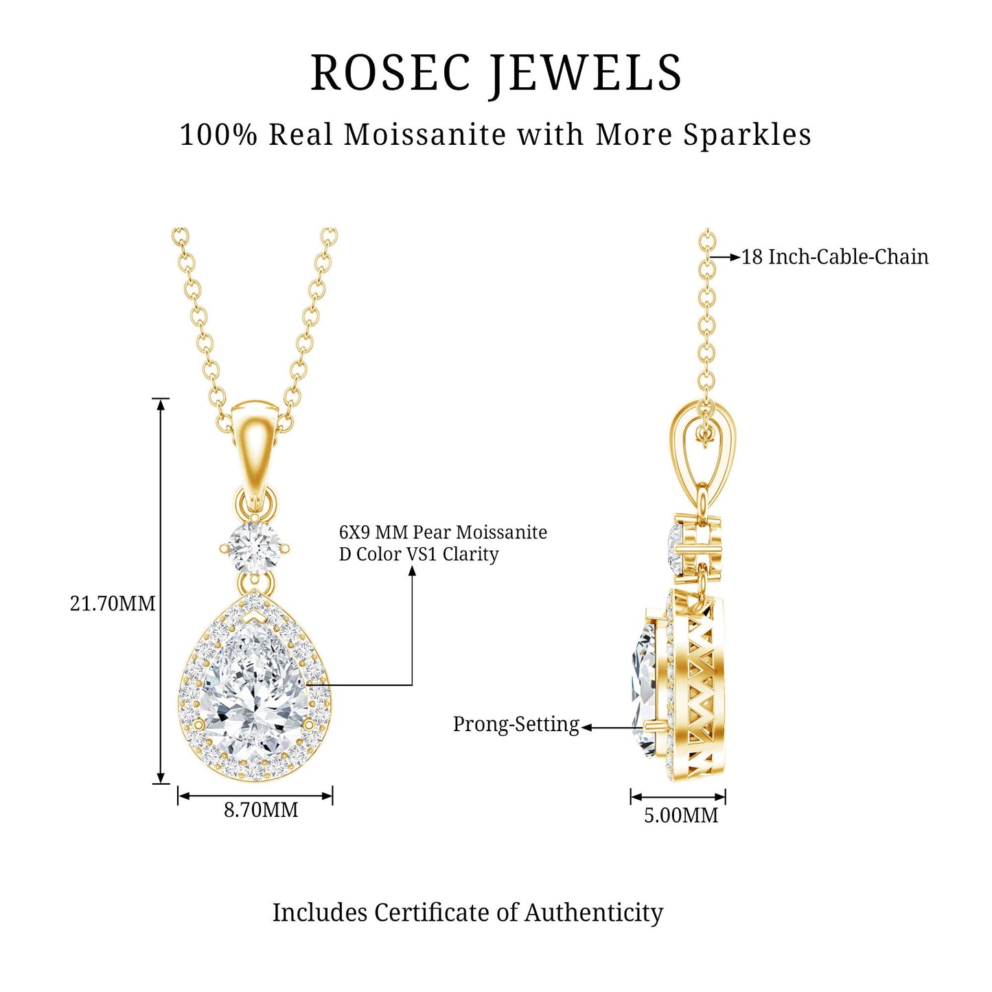 Pear Shaped 1.3 Carat Moissanite Pendant Necklace with Halo