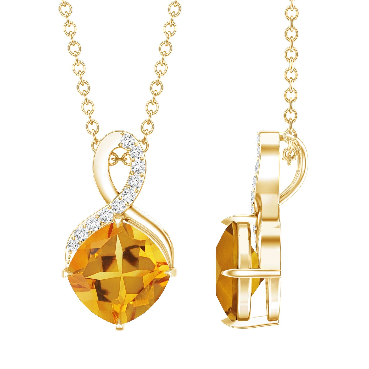 Cushion Cut 2.2 Carat Citrine Infinity Necklace with Silver Chain
