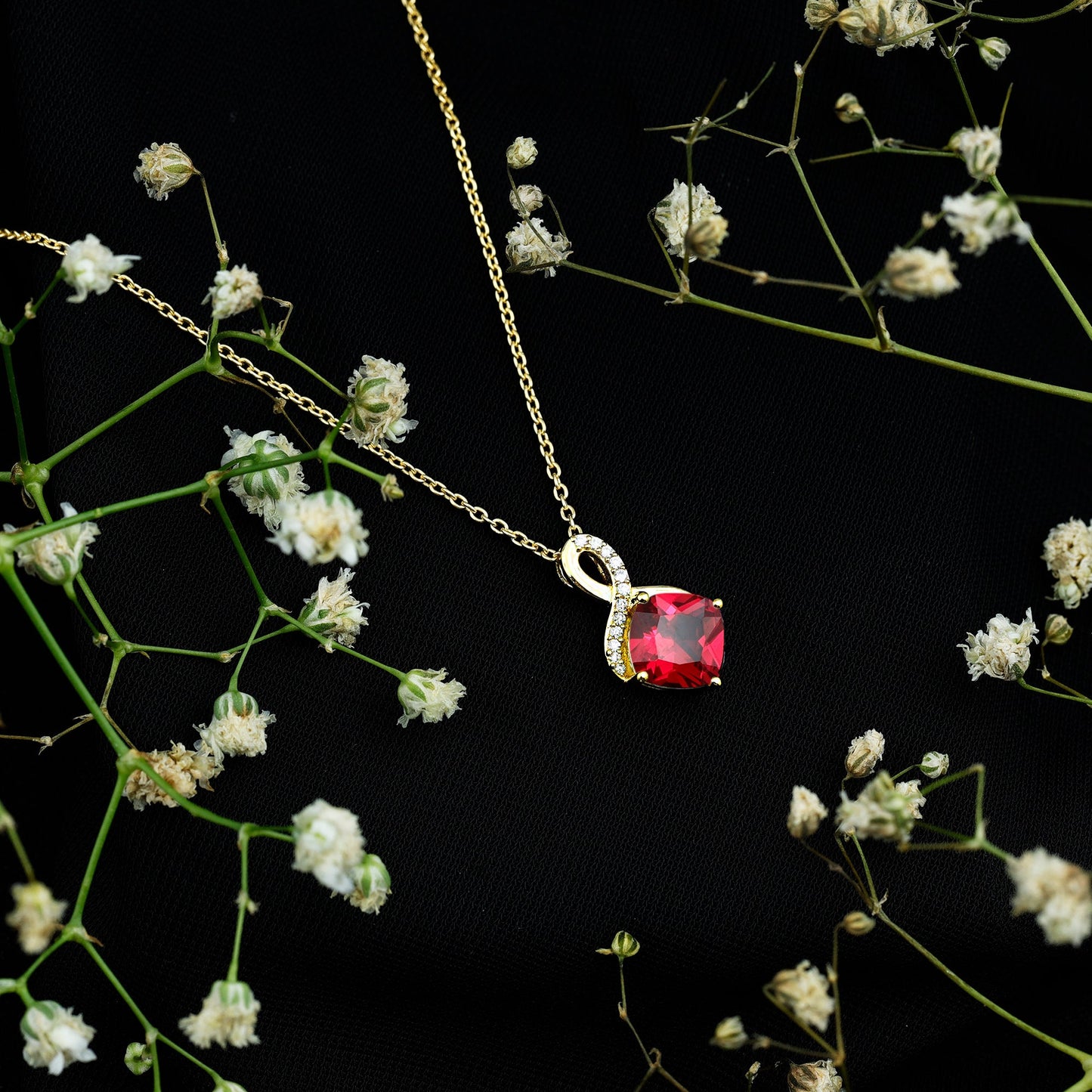 Certified Cushion Cut 2 Carat Lab Grown Ruby Infinity Necklace with Chain