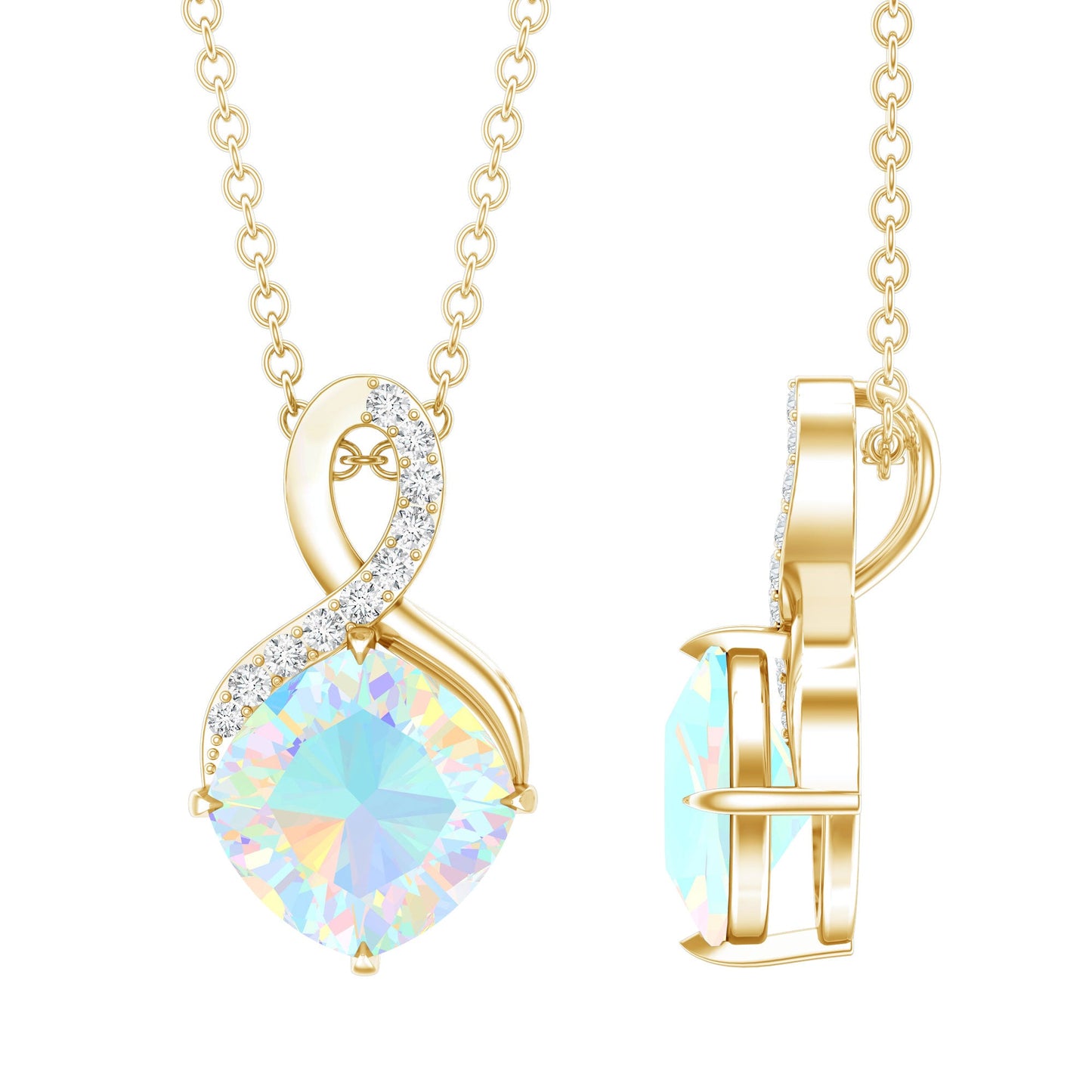 Cushion Cut 1.87 Carat Ethiopian Opal Infinity Necklace with Silver Chain