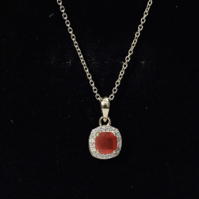 Natural 0.9 Carat Citrine and Diamond Halo Necklace with Silver Chain