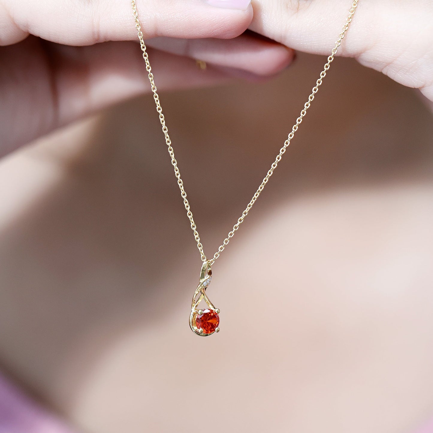 1 Carat Lab Grown Orange Sapphire Infinity Pendant Necklace with Diamond