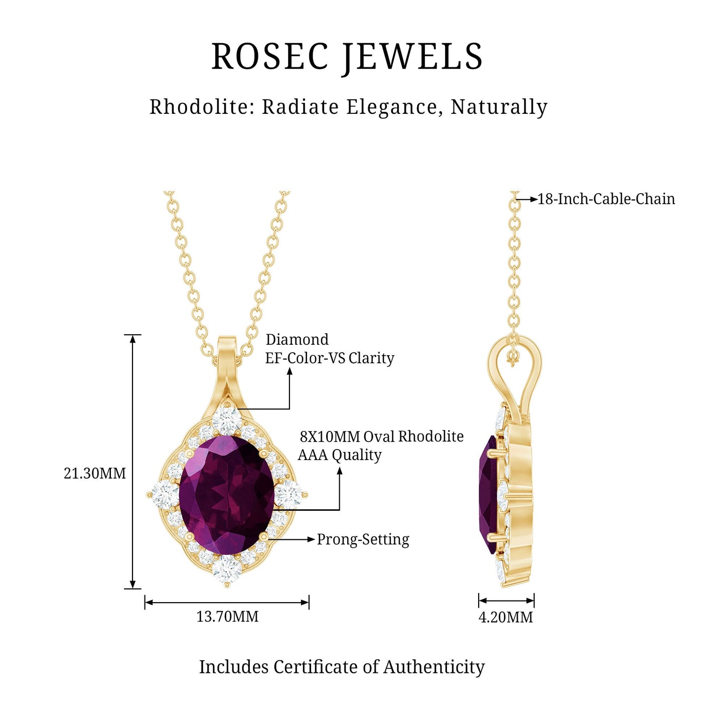 Vintage Style 3.6 Carat Rhodolite Garnet Necklace with Diamond Halo