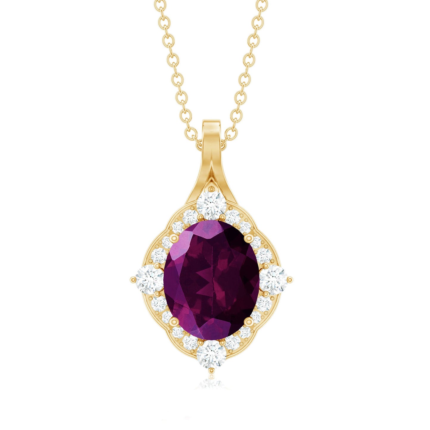 Vintage Style 3.6 Carat Rhodolite Garnet Necklace with Diamond Halo
