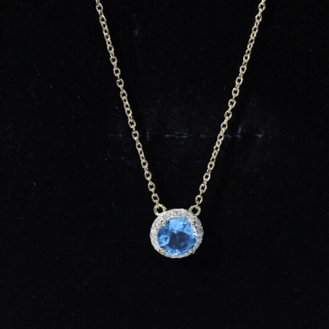 Natural 1.5 Carat Swiss Blue Topaz Chain Necklace with Diamond Halo