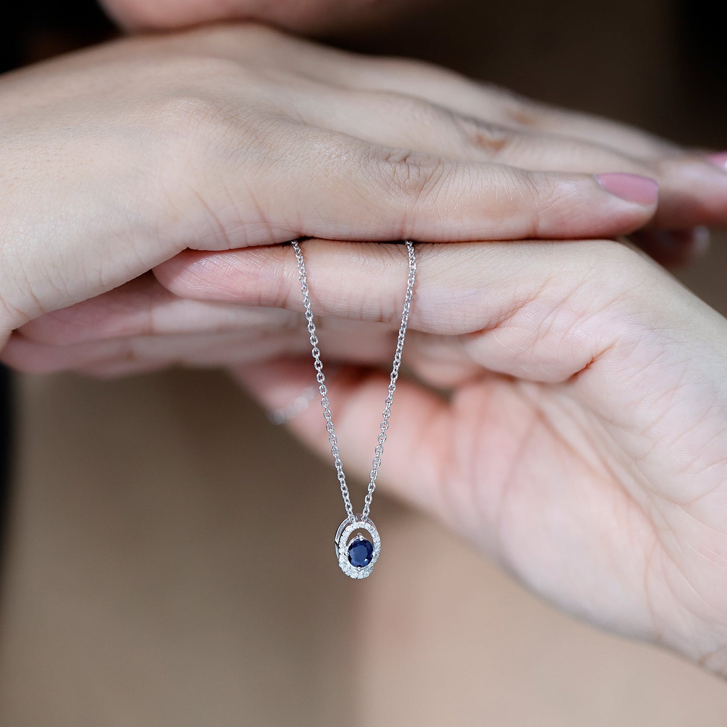 Certified Oval Shape Blue Sapphire Diamond Pendant Necklace with Chain