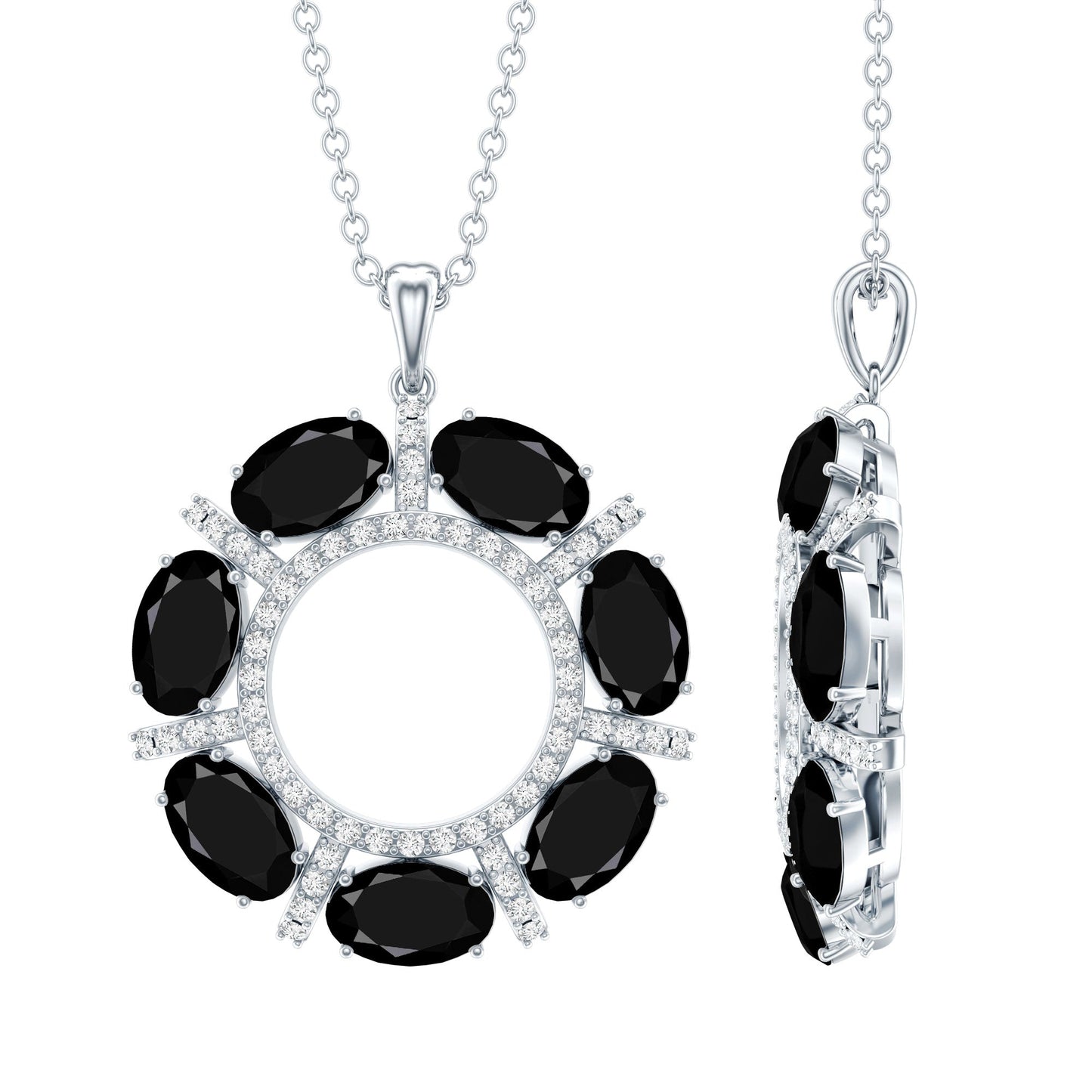 Oval Cut Black Spinel Eternity Pendant with Moissanite