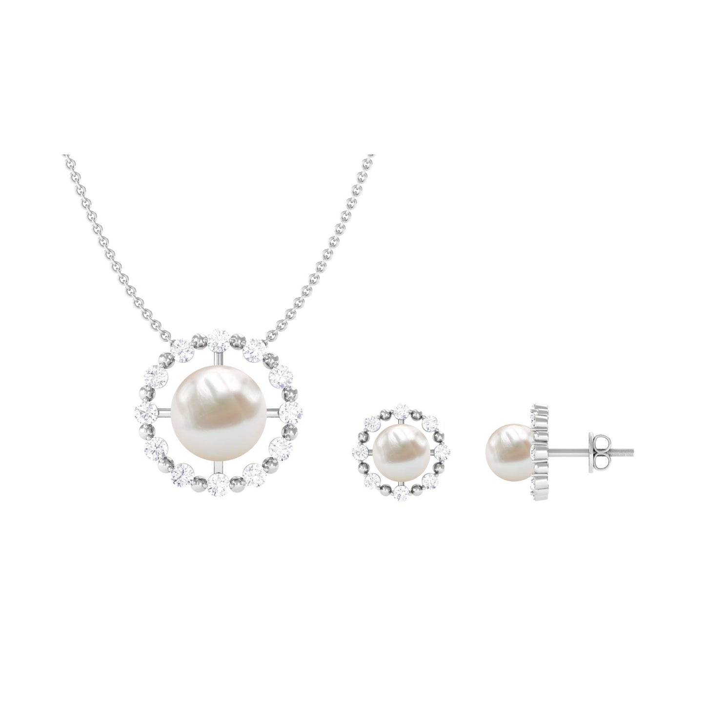 Genuine Freshwater Pearl Halo Necklace and Earrings Set with Certificate