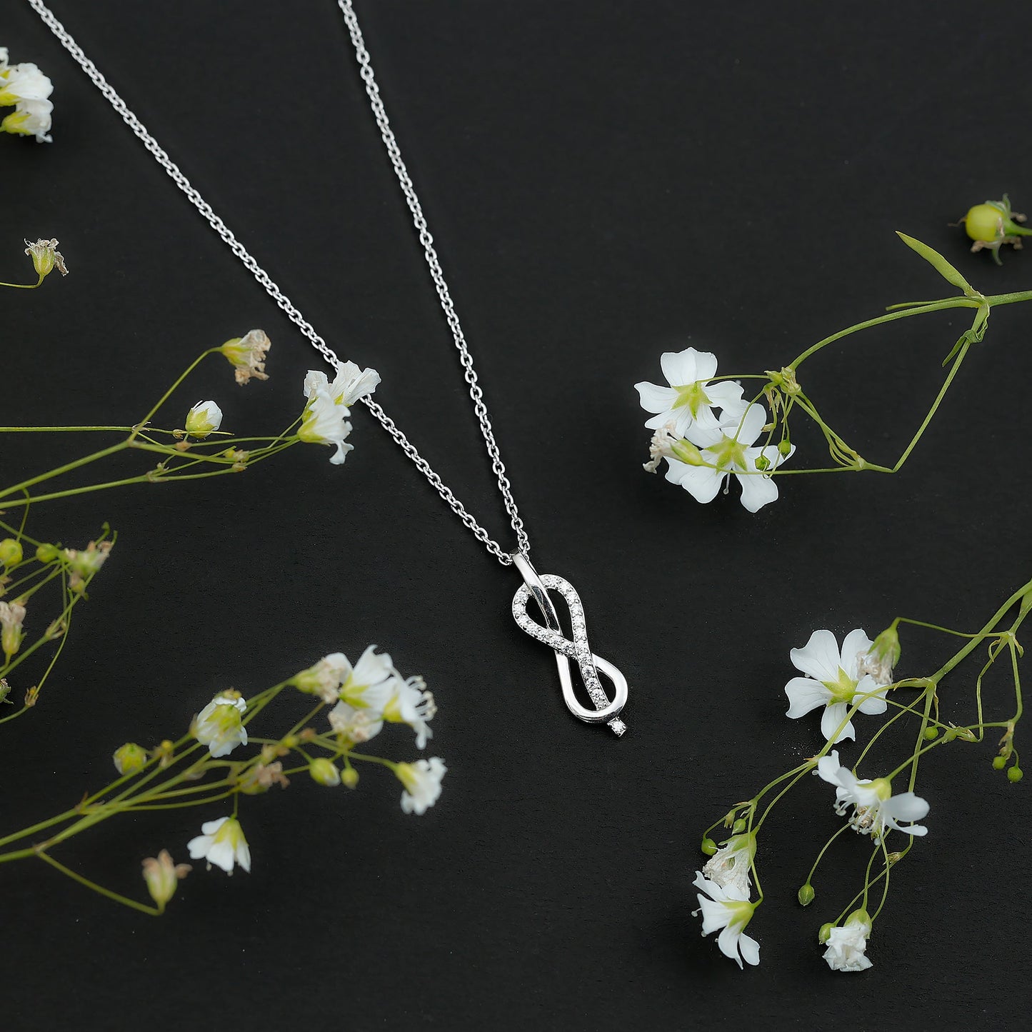 Minimal Moissanite Infinity Knot Pendant Necklace