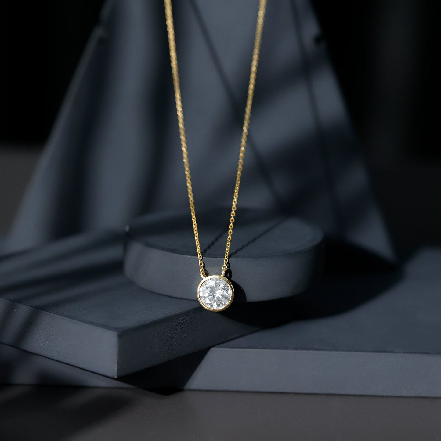 2 Carat Certified Moissanite Solitaire Necklace in Bezel Setting