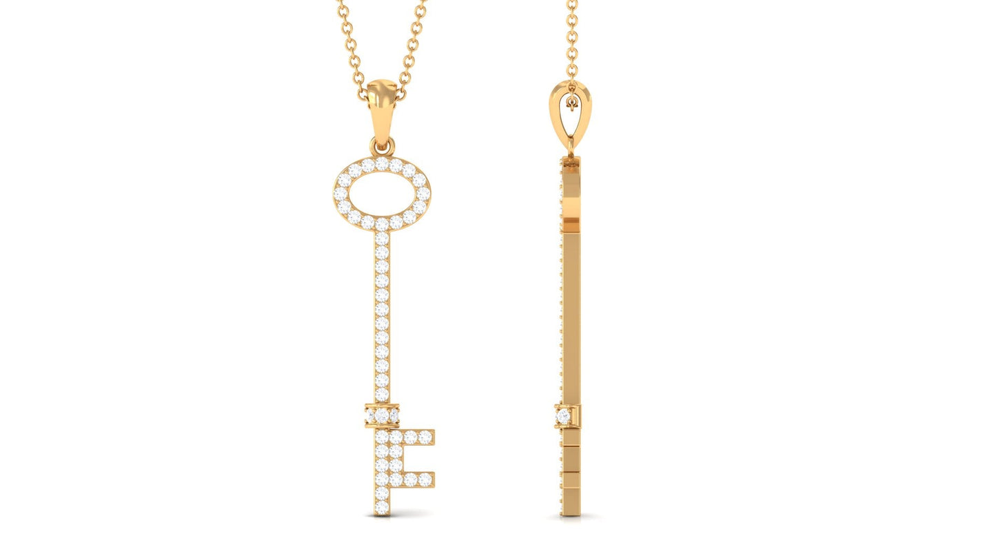 Simple Moissanite Key Pendant with Certificate