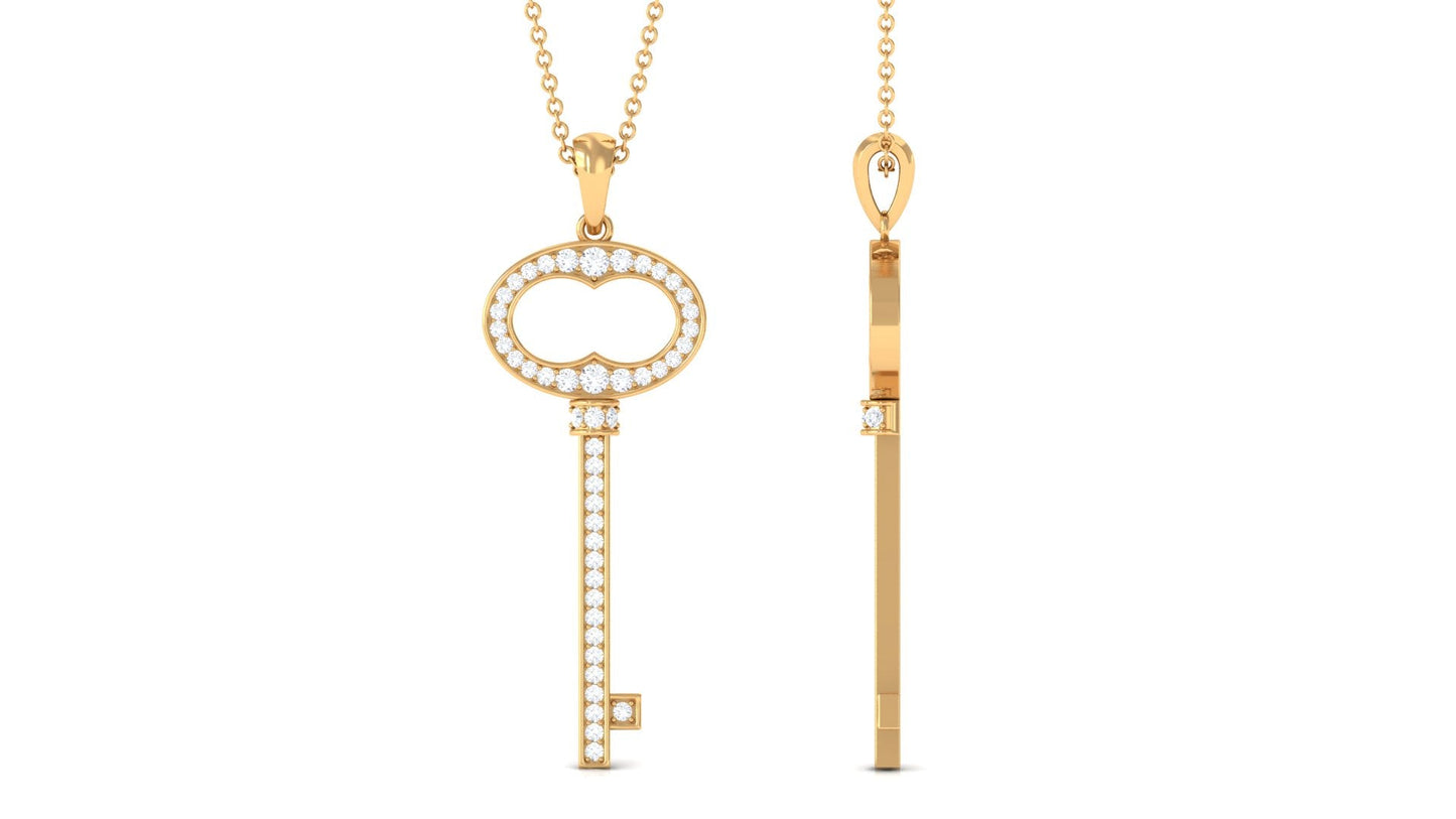 Classic Moissanite Key Charm Necklace with Certificate