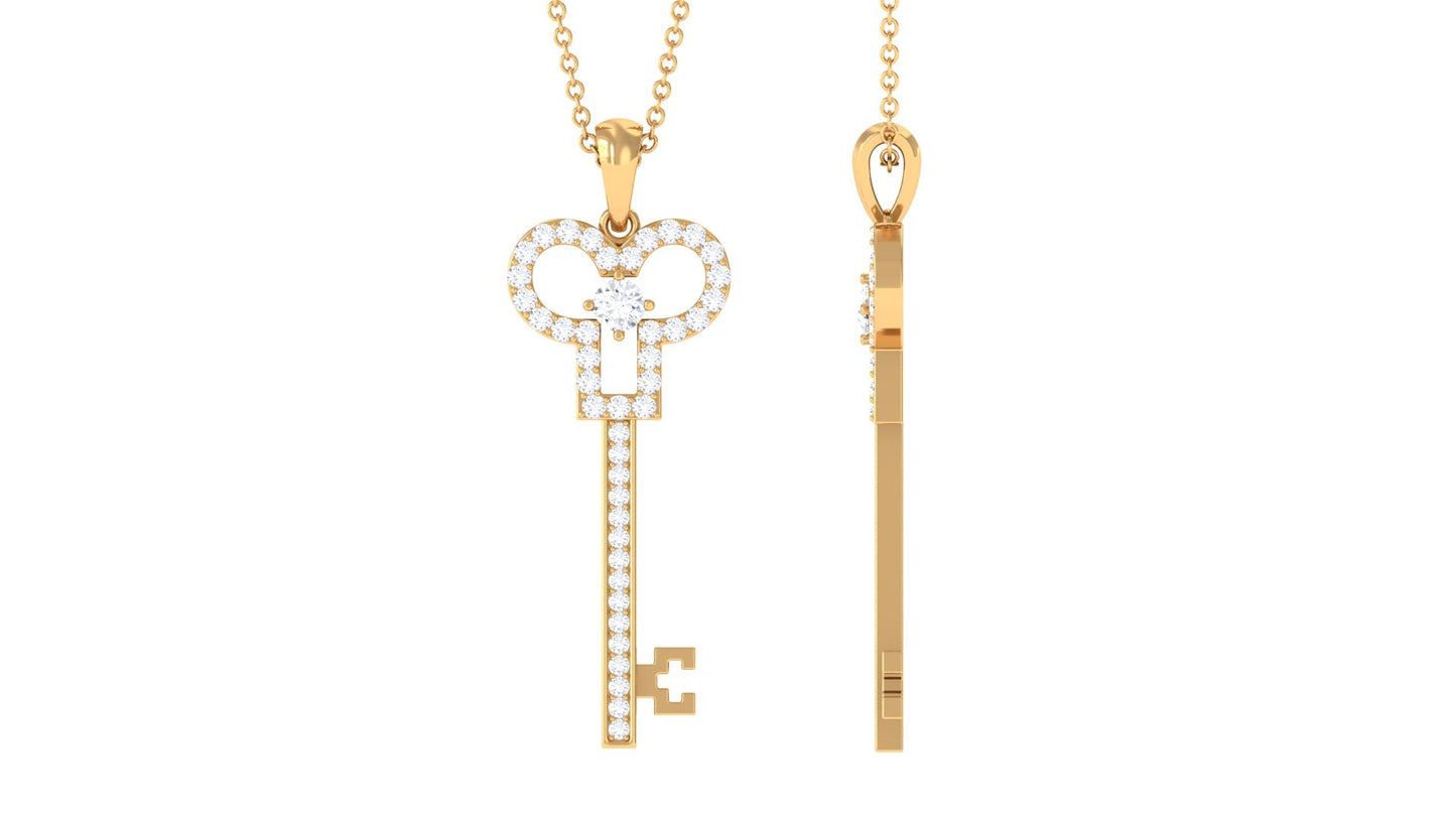 Certified Moissanite Cute Key Necklace for Women