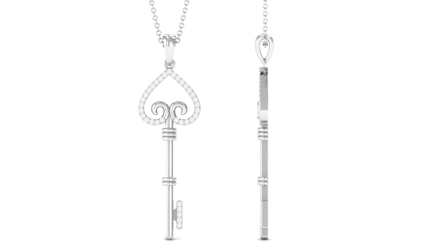 Vintage Inspired Certified Moissanite Heart and Key Necklace
