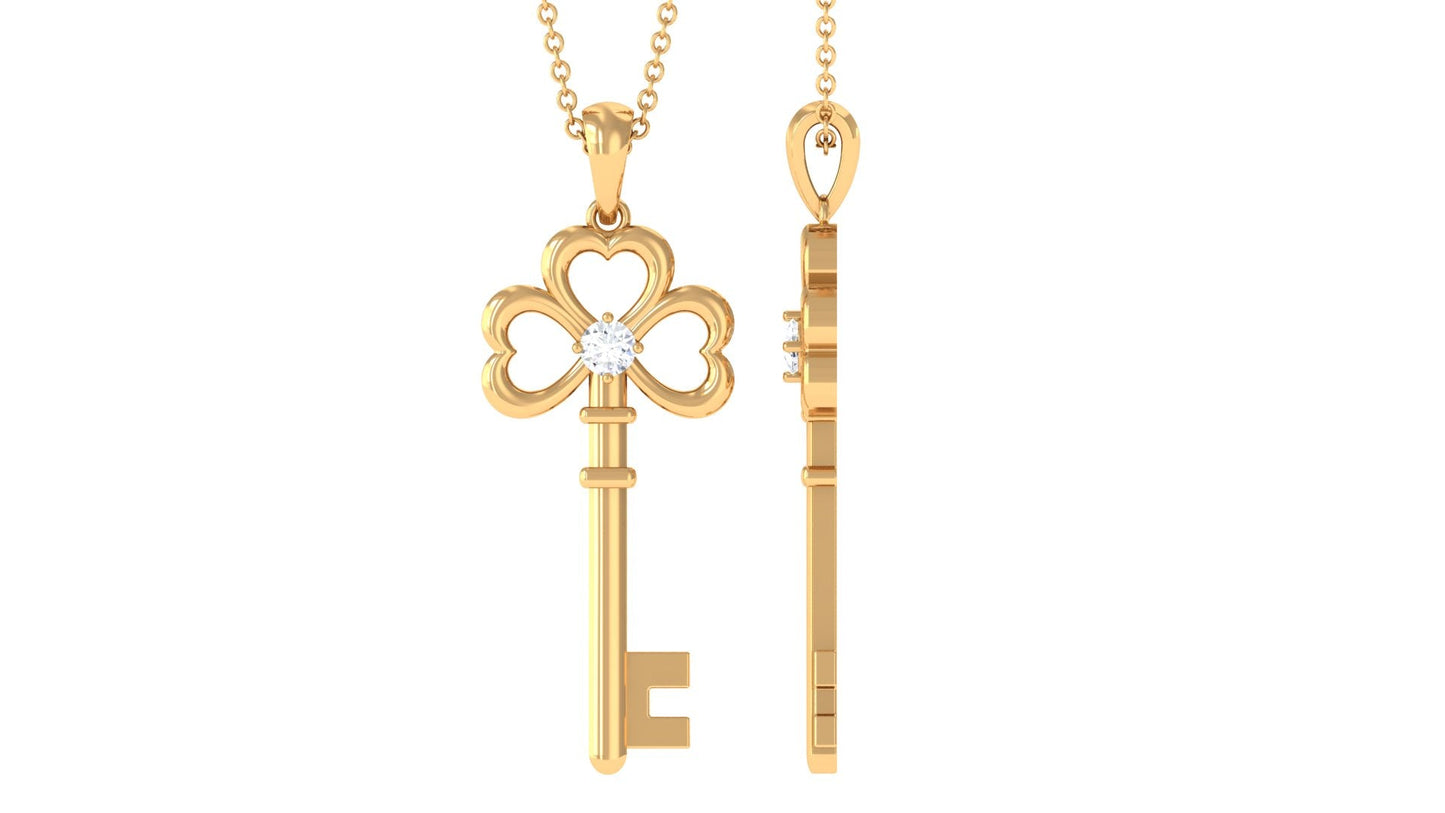 Certified Moissanite Cute Key to My Heart Pendant Necklace