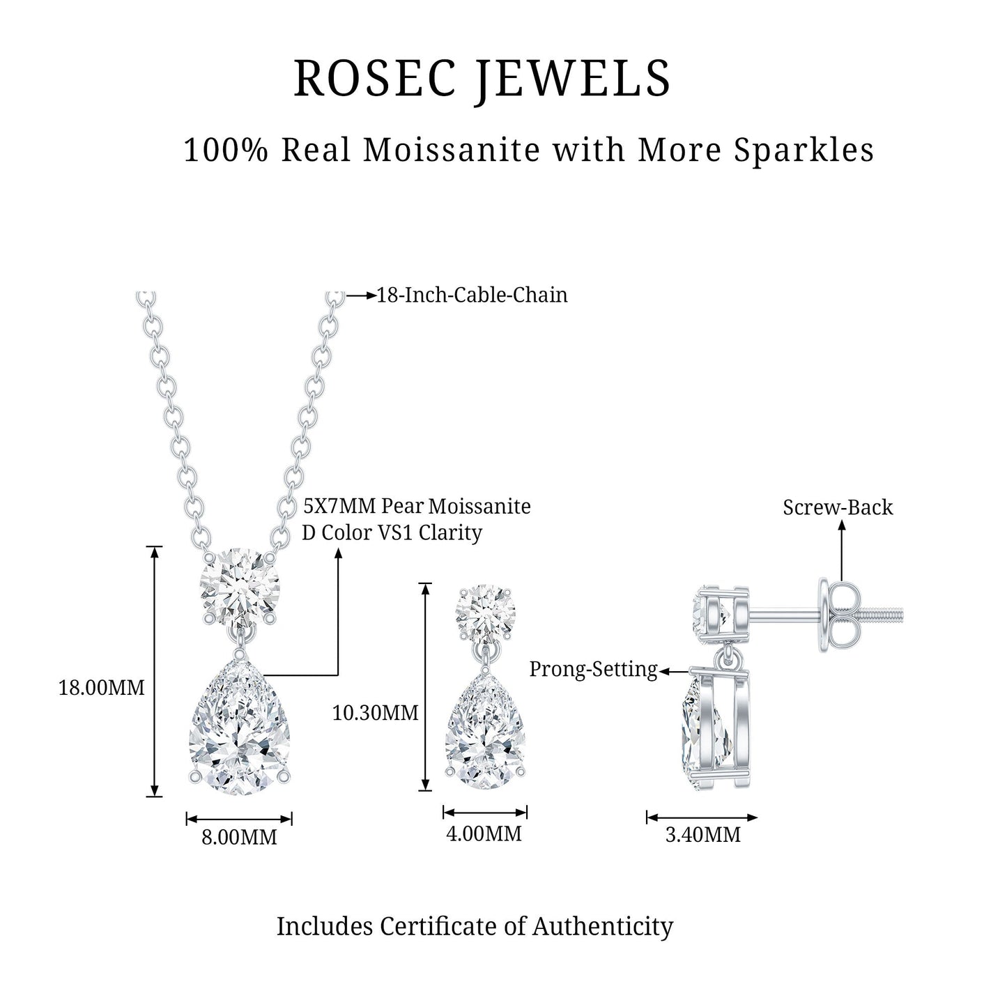 Moissanite Teardrop Two Stone Jewelry Set