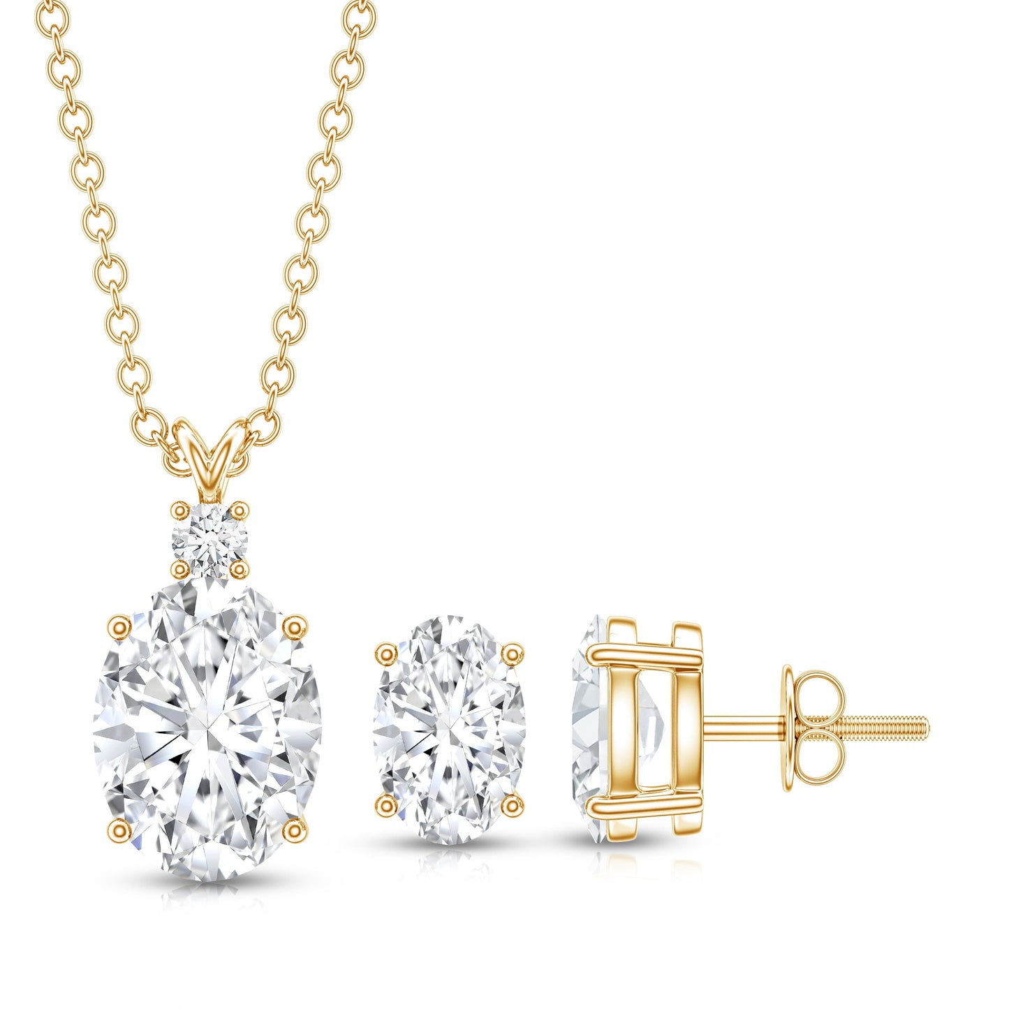 Certified Moissanite Oval Necklace and Earrings Set