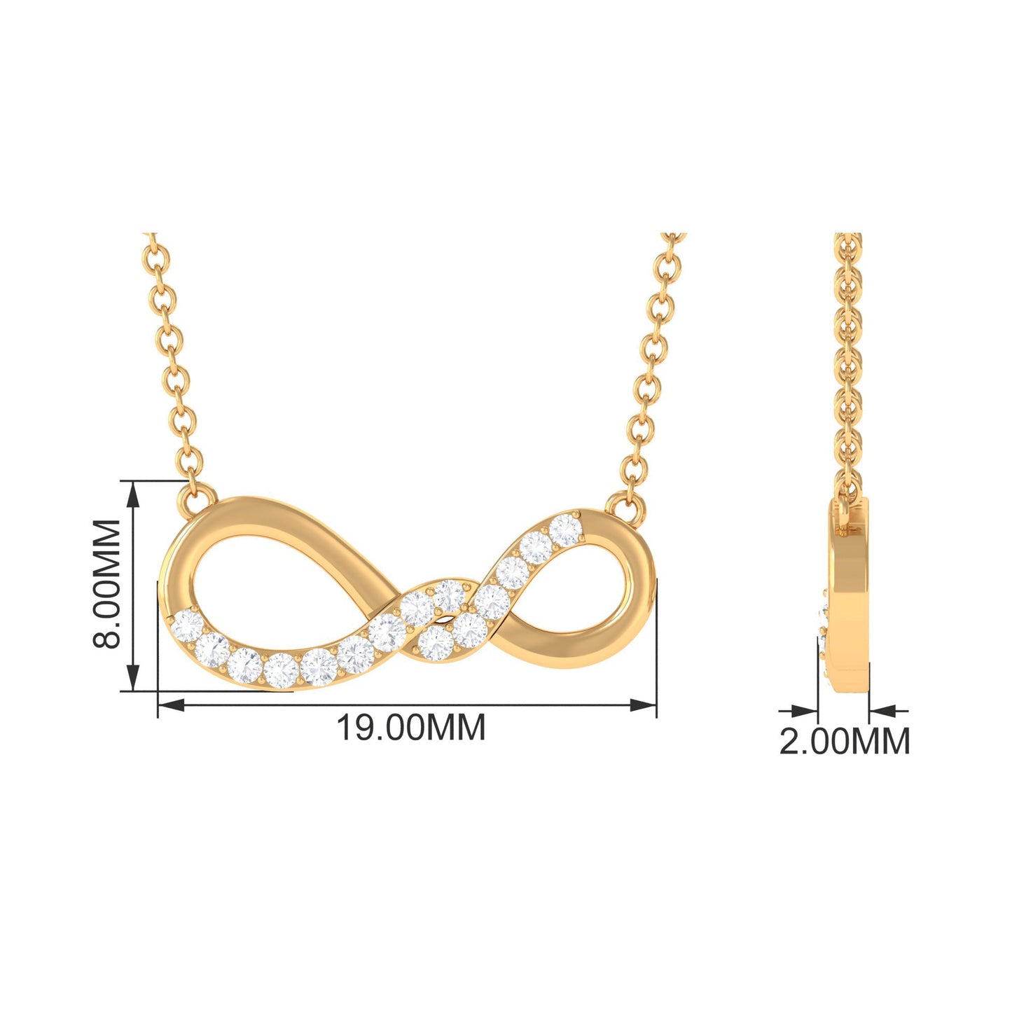 Pave Set Moissanite Twisted Infinity Necklace for Women