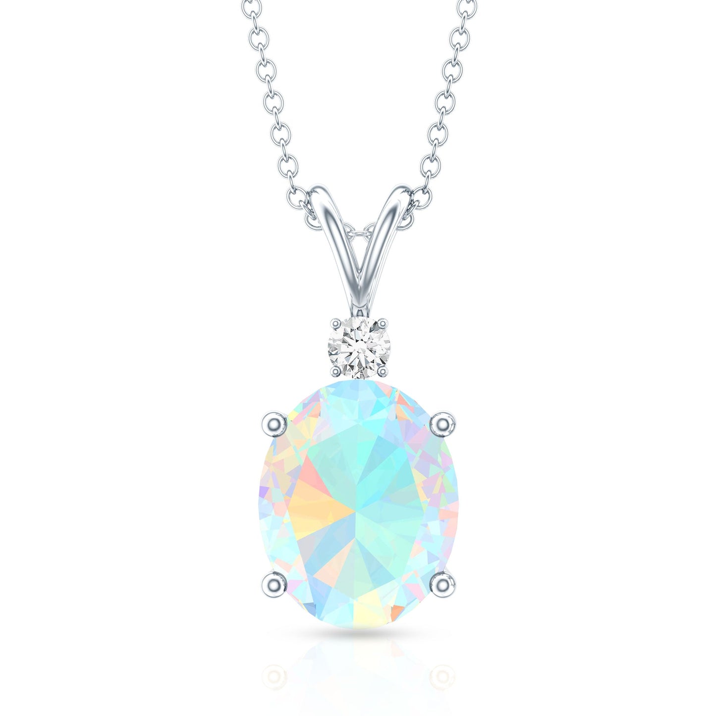 Genuine 1.3 Carat Opalescent Pendant Necklace with Diamond