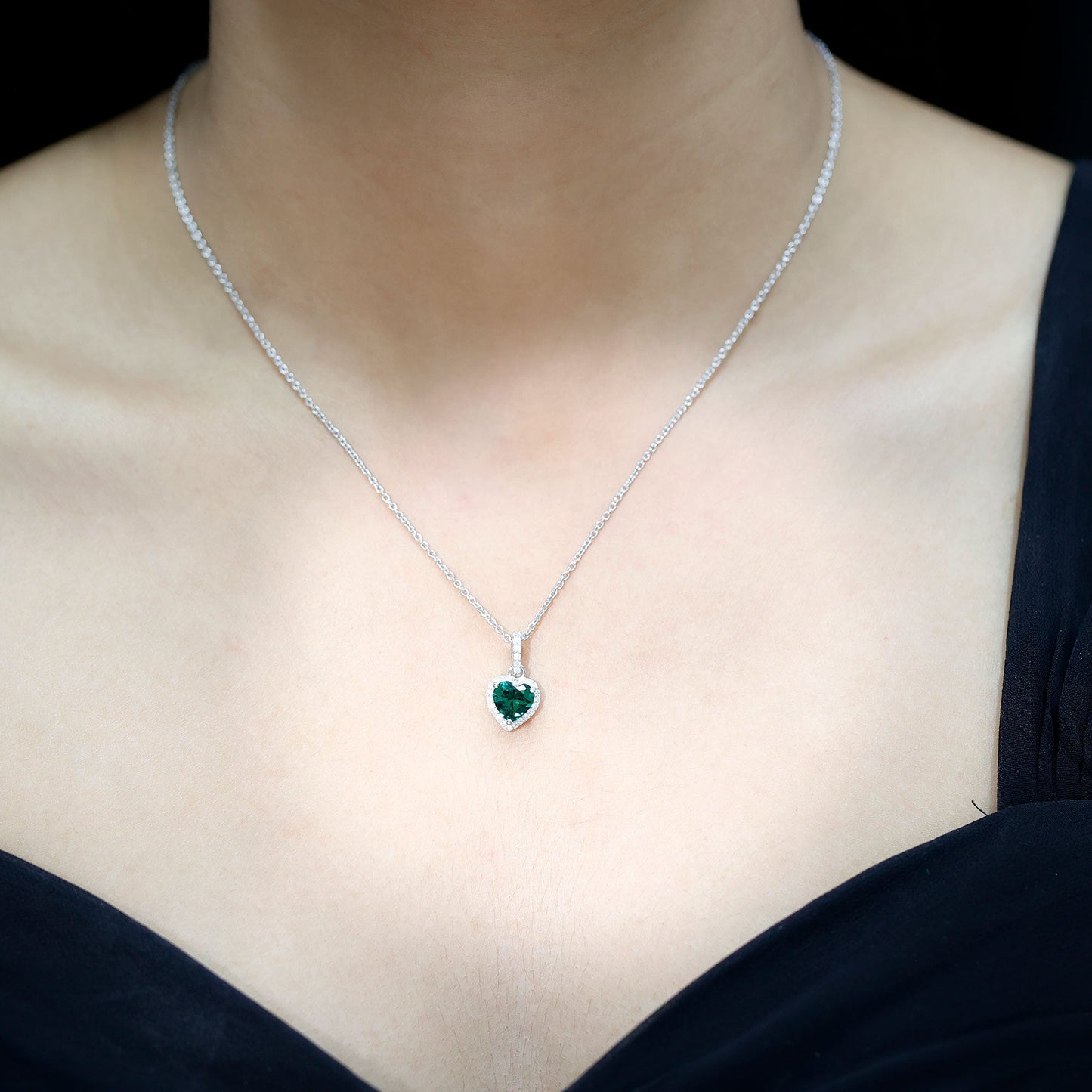 1.37 Carat Lab Grown Emerald Heart Necklace with Moissanite Halo