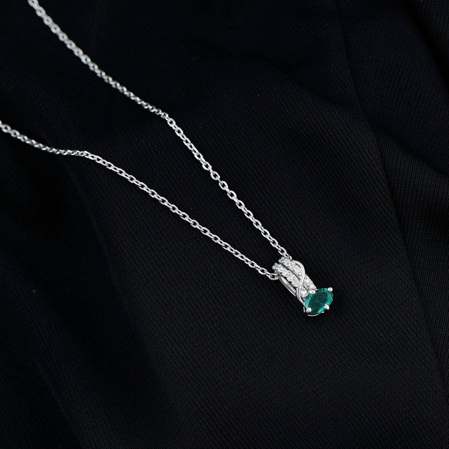 Oval Shaped Lab Emerald East West Necklace with Moissanite