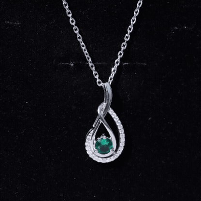 Certified Lab Grown Emerald and Moissanite Teardrop Necklace in Silver