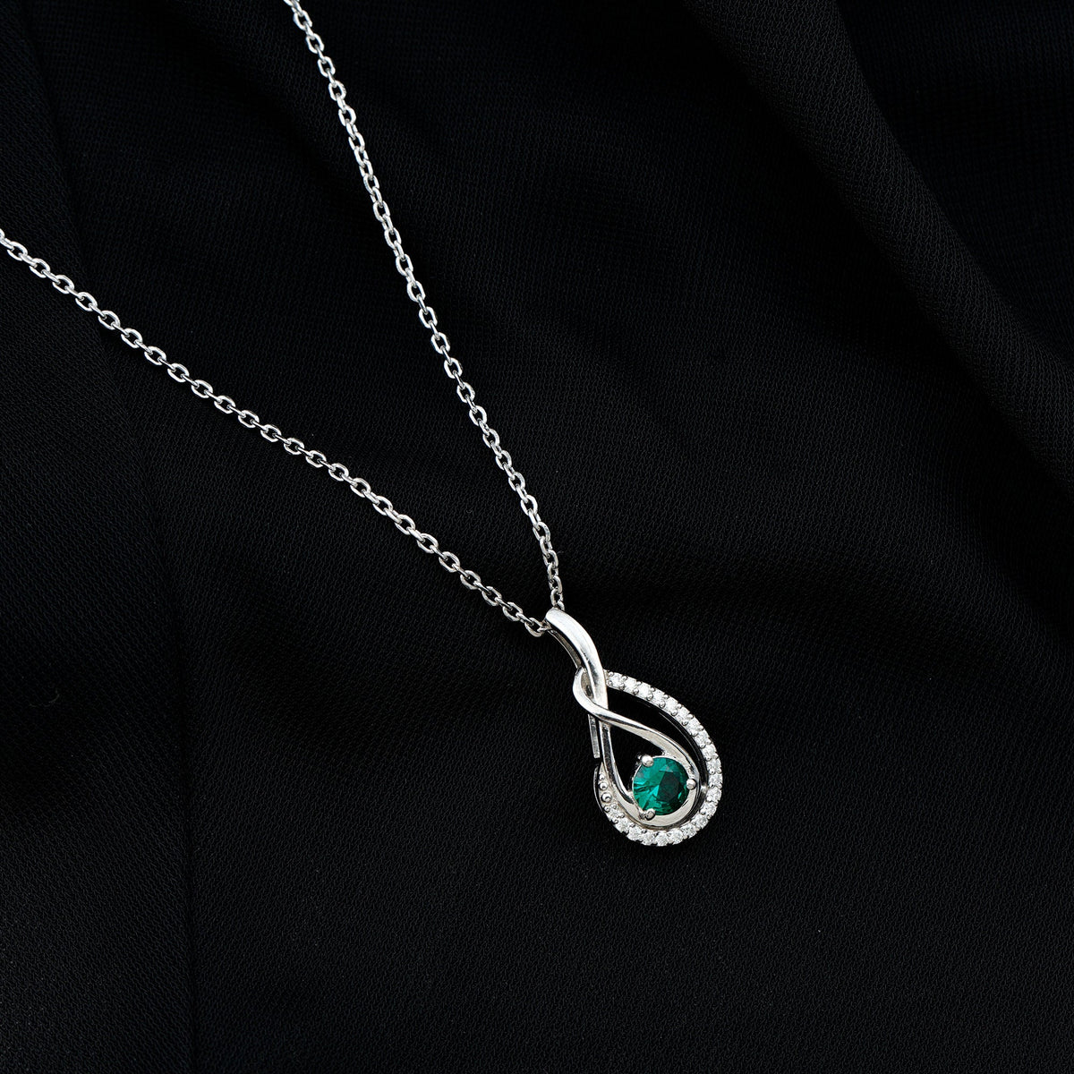 Certified Lab Grown Emerald and Moissanite Teardrop Necklace in Silver