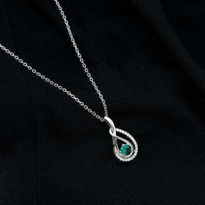 Certified Lab Grown Emerald and Moissanite Teardrop Necklace in Silver