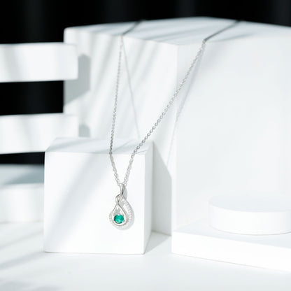 Certified Lab Grown Emerald and Moissanite Teardrop Necklace in Silver
