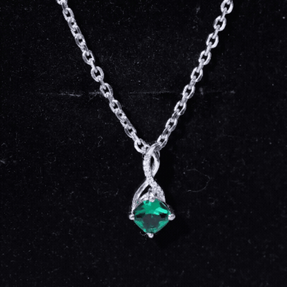 0.9 Carat Cushion Cut Lab Created Emerald Infinity Necklace With Silver Chain