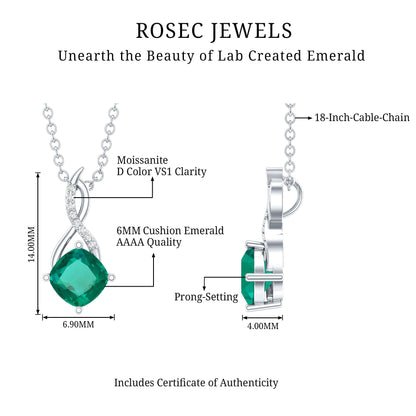 0.9 Carat Cushion Cut Lab Created Emerald Infinity Necklace With Silver Chain