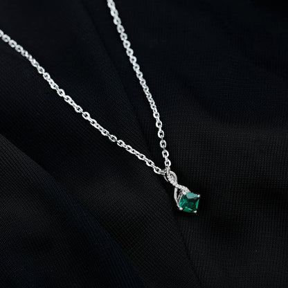 0.9 Carat Cushion Cut Lab Created Emerald Infinity Necklace With Silver Chain