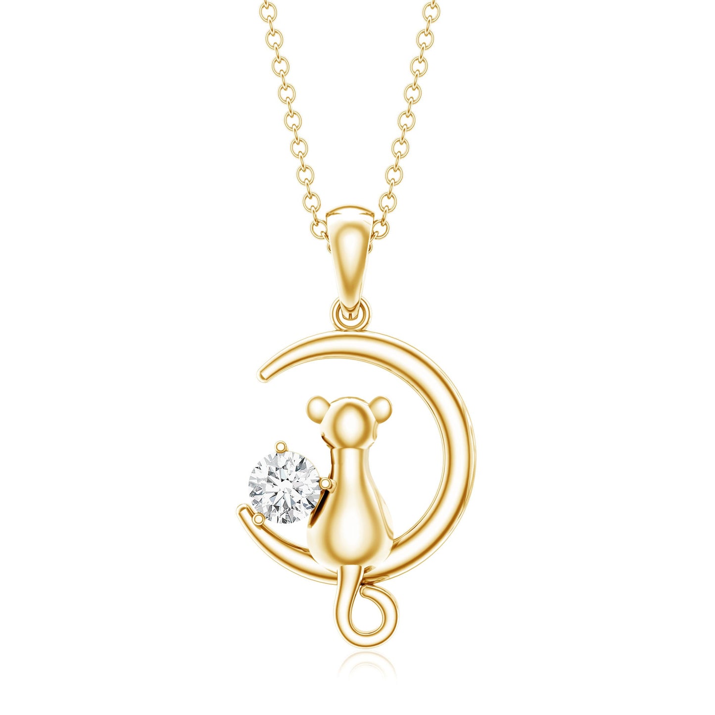 Certified Diamond Cat on Moon Necklace