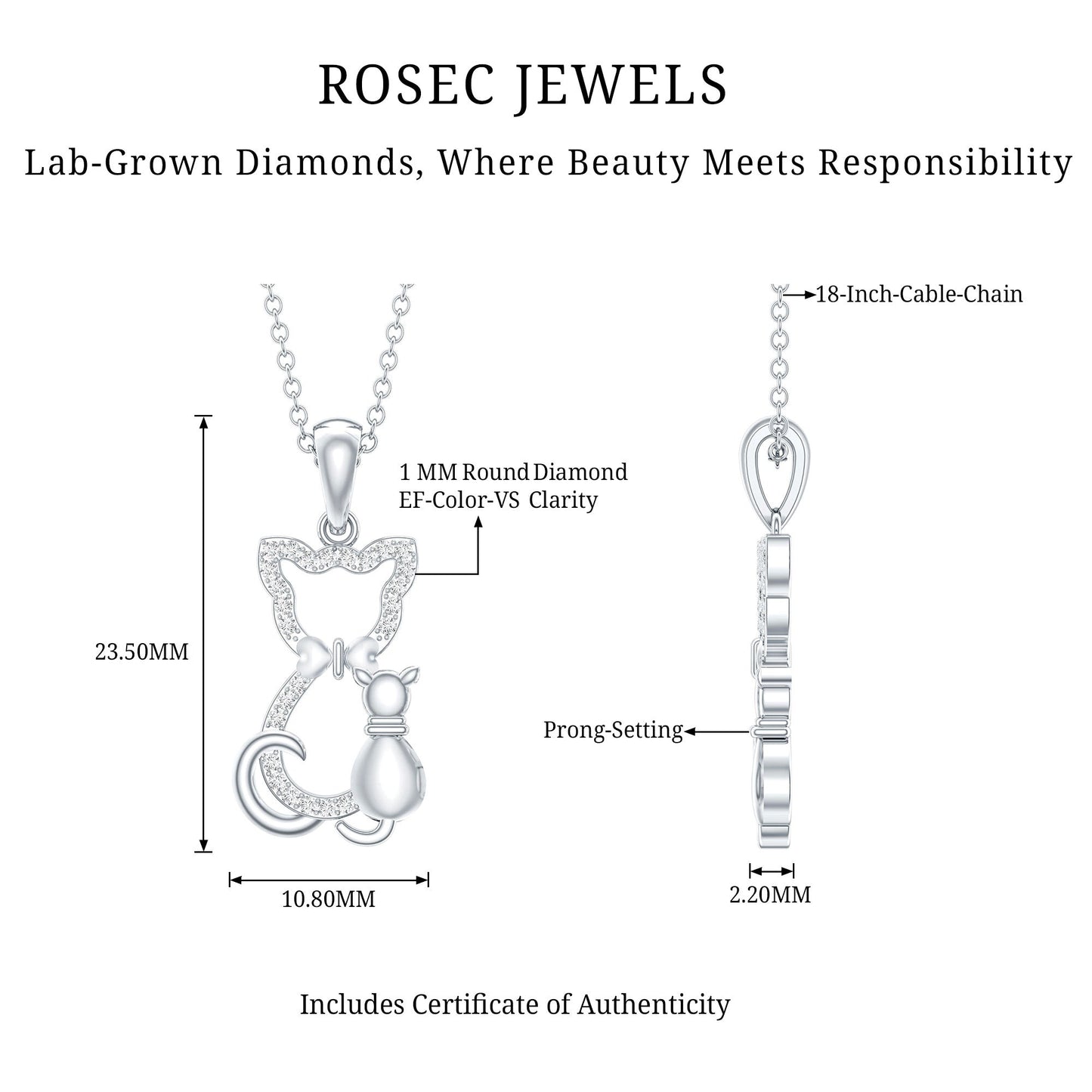 Certified Diamond Kitty Cat Pendant Necklace