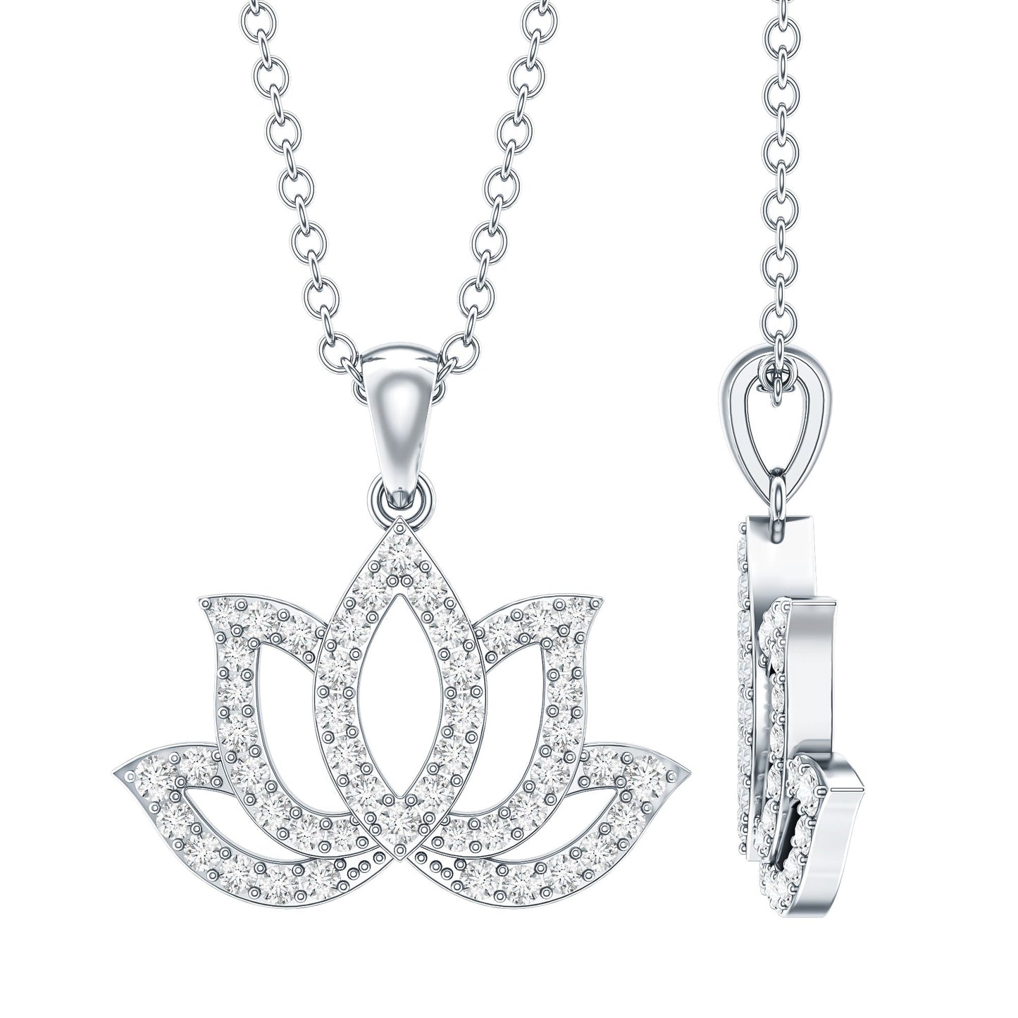 Diamond Lotus Flower Necklace in Pave Setting