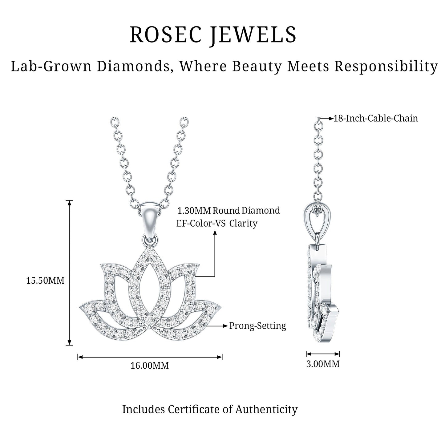 Diamond Lotus Flower Necklace in Pave Setting