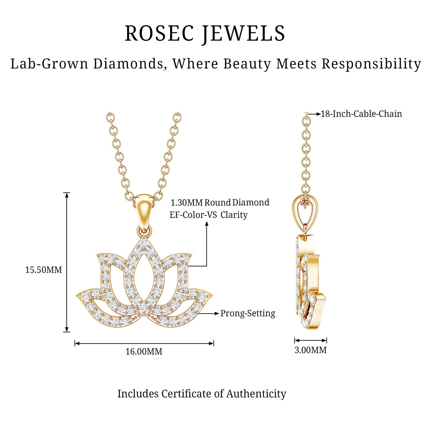 Diamond Lotus Flower Necklace in Pave Setting