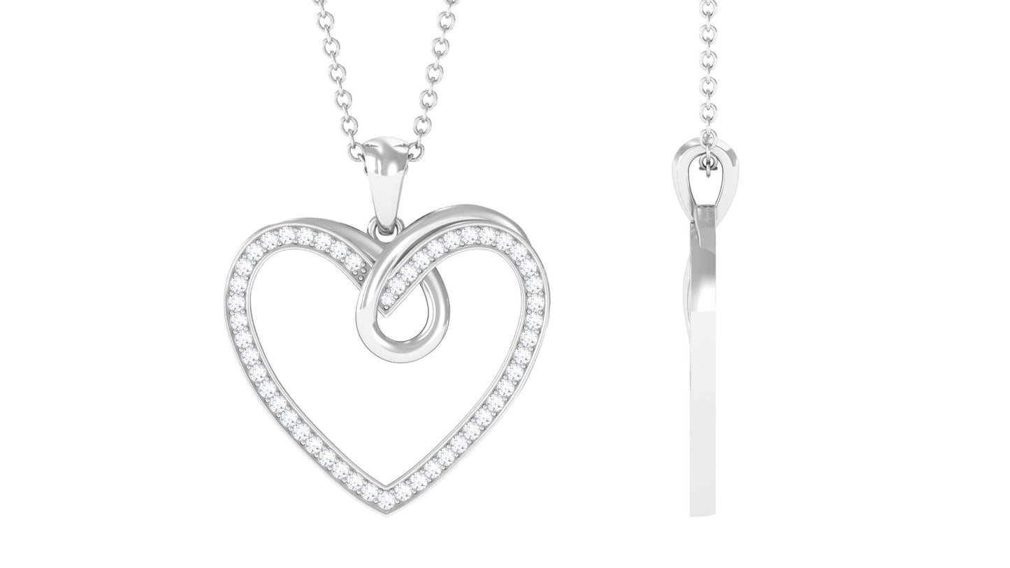 Pave Set Diamond Open Heart Pendant Necklace