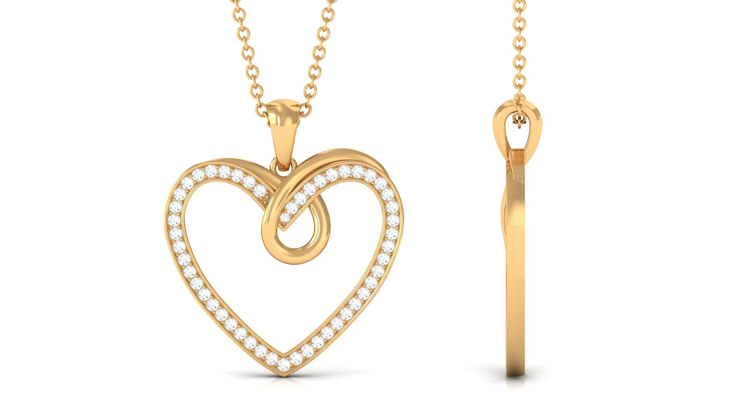 Pave Set Diamond Open Heart Pendant Necklace