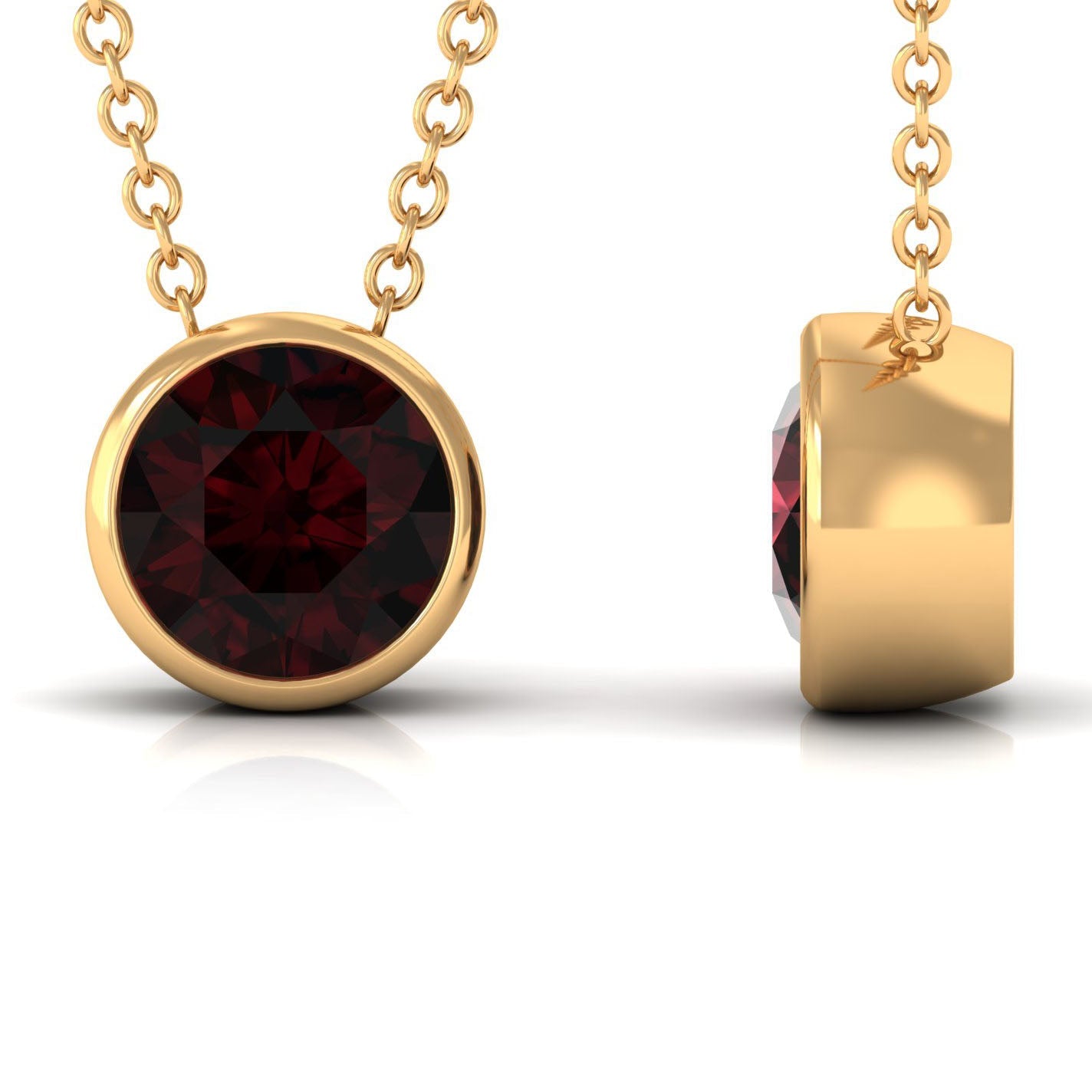 1.7 Carat Round Cut Garnet Solitaire Necklace with Certificate