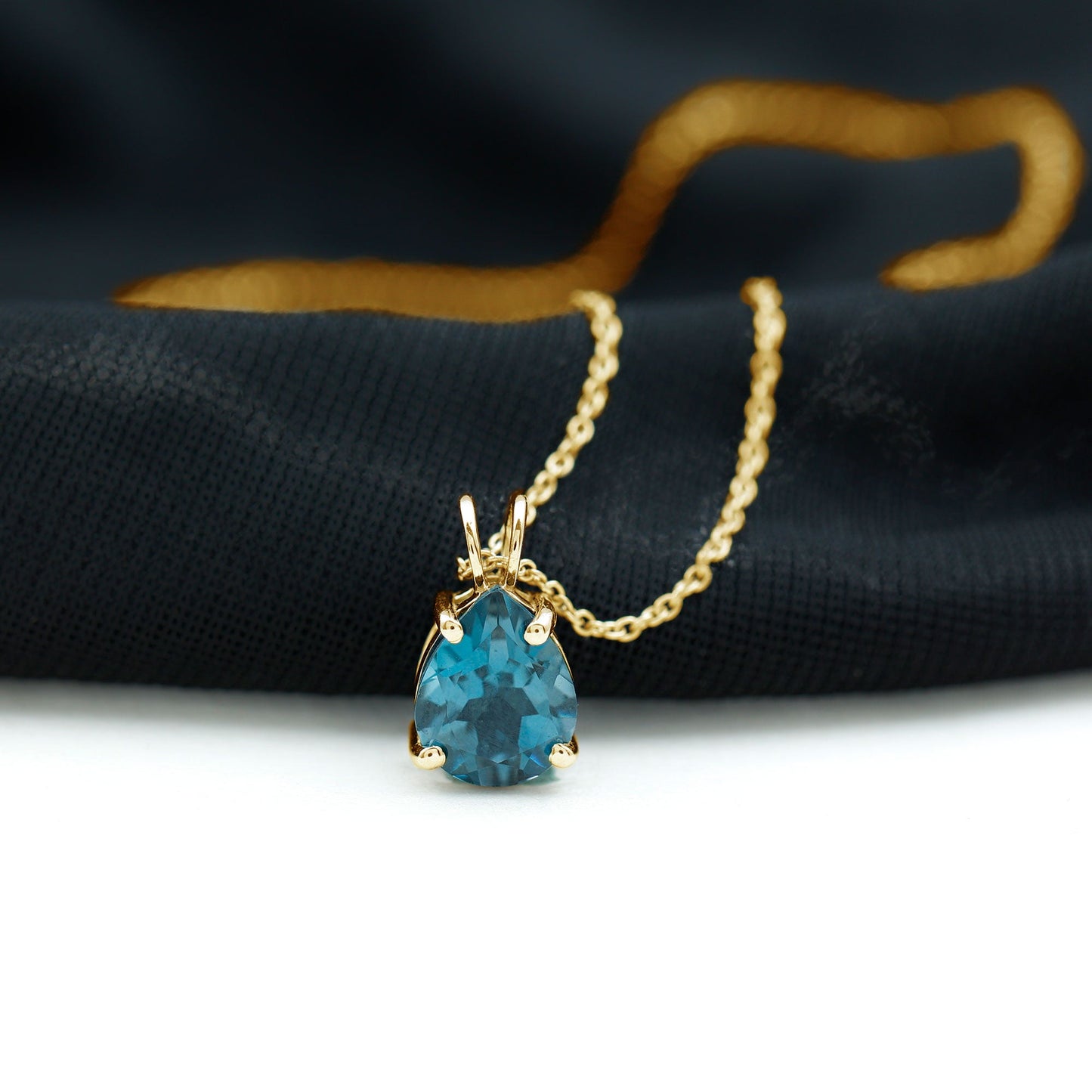 1.75 Carat London Blue Topaz Solitaire Teardrop Necklace With Chain
