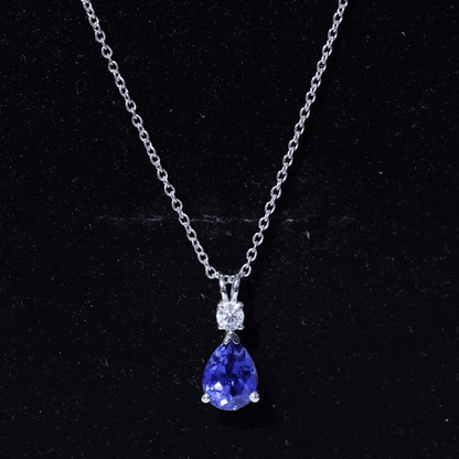 Certified 1.6 Carat Lab Grown Blue Sapphire Teardrop Necklace with Silver Chain