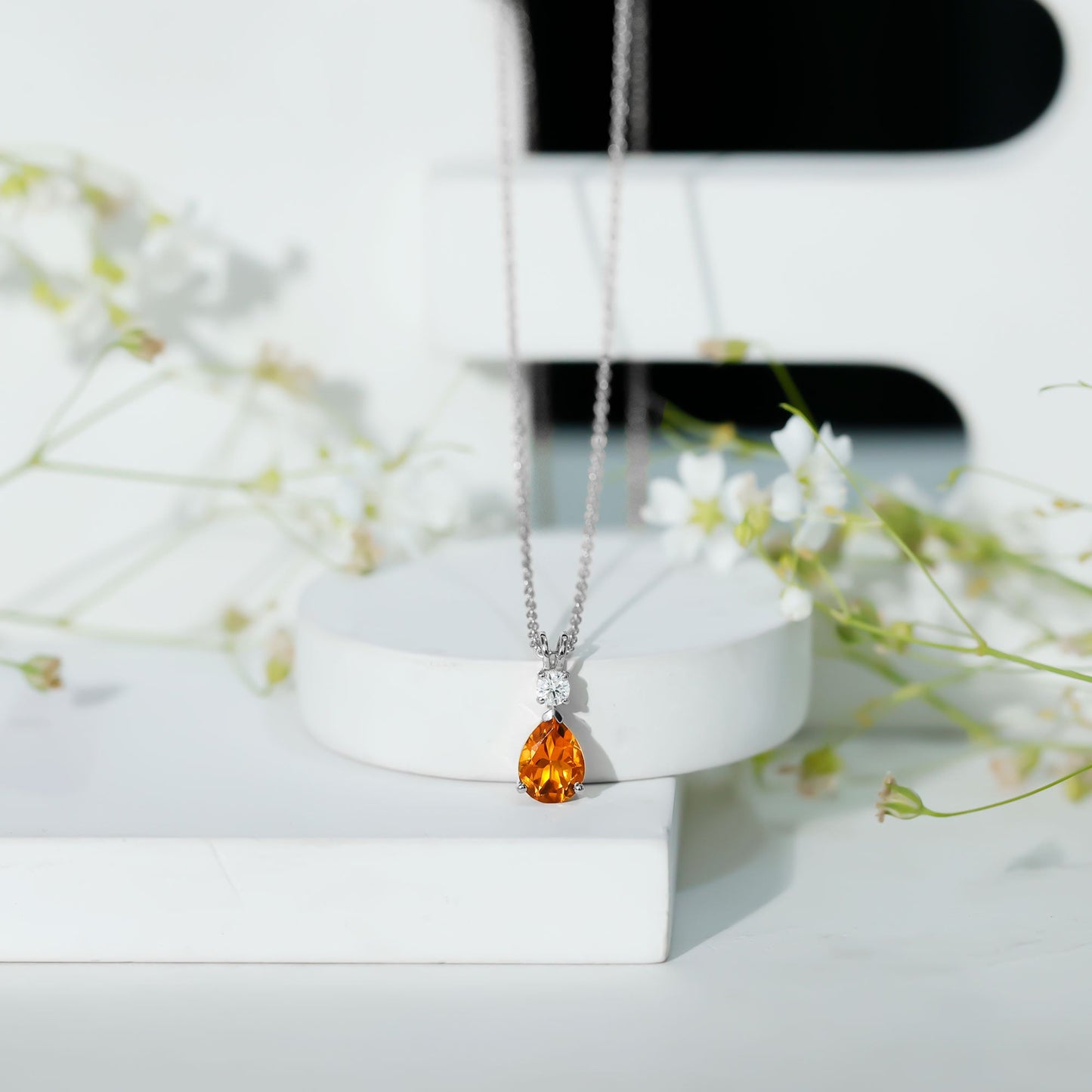 1 Carat Citrine Teardrop Pendant Necklace with Lab Grown Diamond