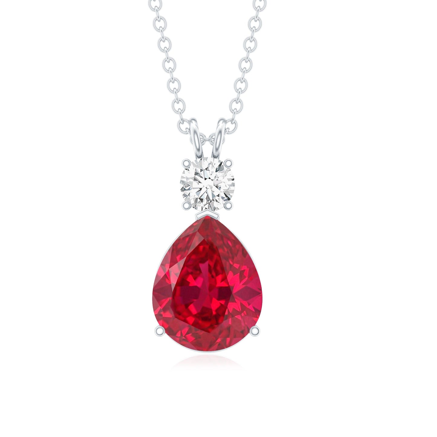 2.9 Carat Lab Created Ruby Teardrop Pendant with Diamond