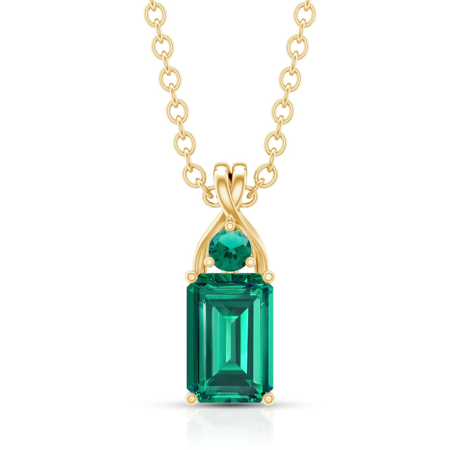 Emerald Cut Lab Created Emerald Pendant Necklace