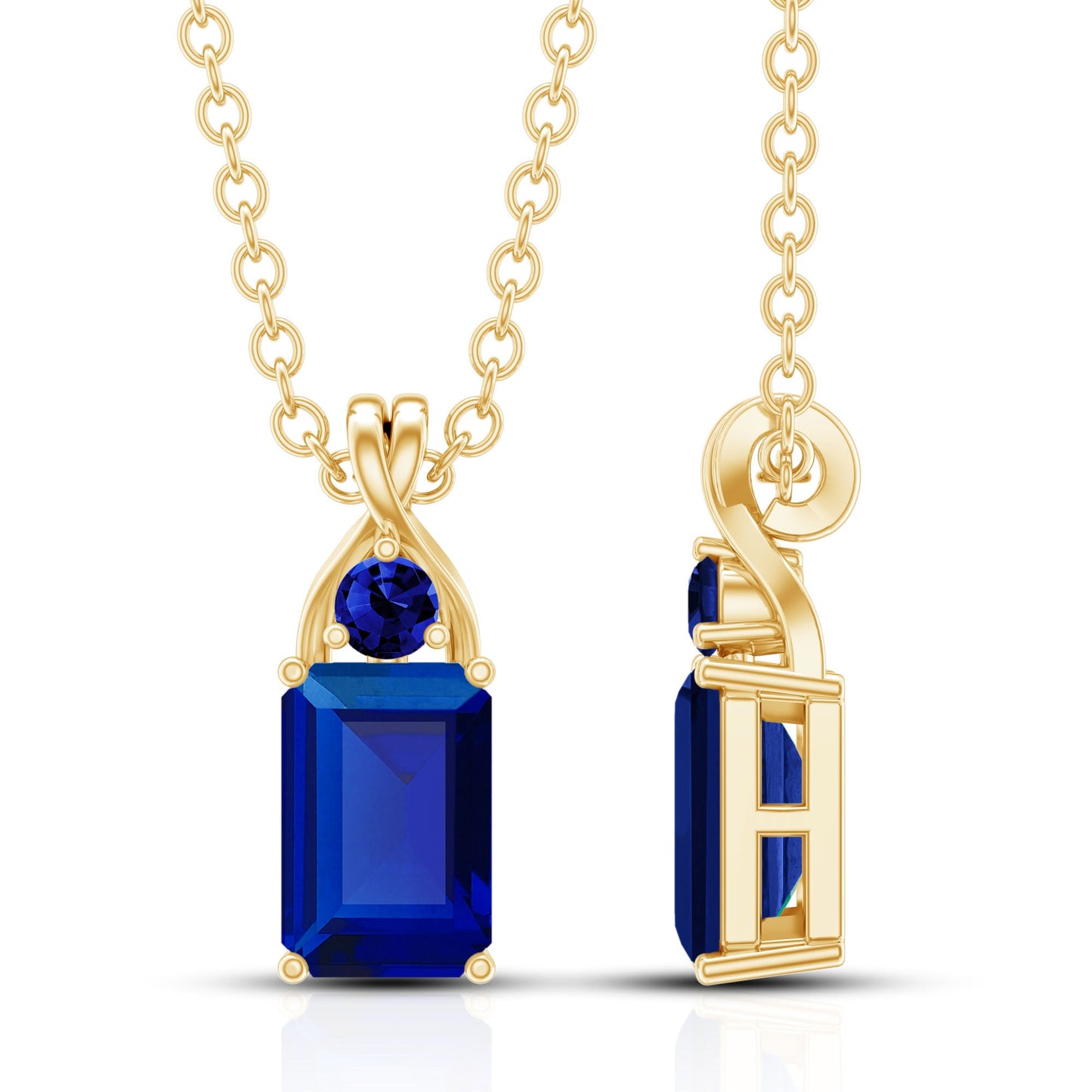 1.75 CT Lab Created Blue Sapphire Emerald Cut Pendant